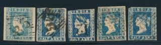 India 1854.  1/2a Blue.  Lot 5 Stamps