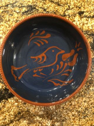 Ned Foltz Pottery Glazed Redware Bird Bowl 8 ",  1985