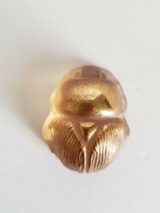 Vintage Lalique Art Glass Scarab Beetle Paperweight Gold Frosted