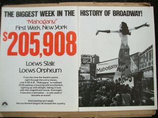 Diana Ross Mahogany 1975 Ad - Biggest First Week/ 2 Page Ad