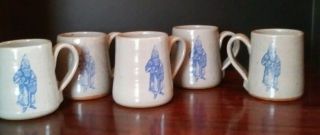 Vintage Bastine Salt Glazed Pottery Santa 5 Coffee Cups Mugs Dated 1989/1990