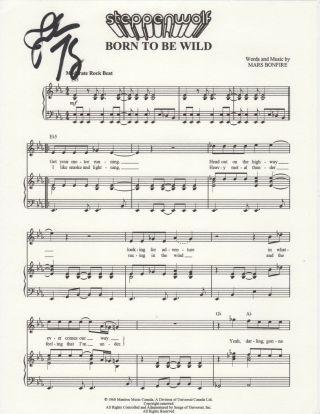 John Kay Of Steppenwolf Real Hand Signed Born To Be Wild Sheet Music 2