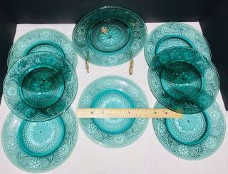 Vintage Tiara Indiana Glass 8 Spruce Green Salad,  Lunch Plates 8 1/4in