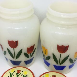 Fire King Vintage Tulips On Ivory Salt & Pepper Shakers,  Exceptional