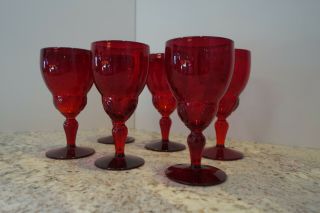 Martinsville Moondrops Ruby Red Tall Water 6 1/2 " Stem - Set Of Six (6)