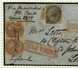 India 6a Rate Cover Calcutta Gb London Via Marseilles Forwarded 1859 Ms3313