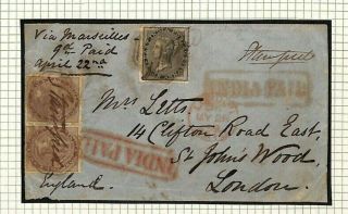 INDIA 6a Rate Cover Calcutta GB London via Marseilles FORWARDED 1859 MS3313 2