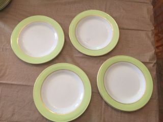 Vintage Pyrex Lime Green With Gold Trim 10 Inch Dinner Plate Set Of 4 A