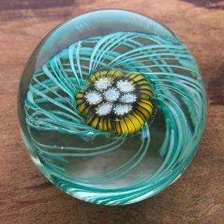 Sunflower Flower Art Glass Paperweight Swirl Design