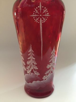 RARE Fenton 11” Tall Hand Painted Signed D.  Caplinger Ruffled Vase Ruby Red EC 2
