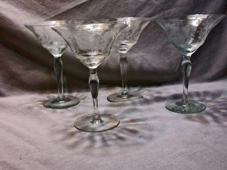 4 Morgantown Mayfair Stemmed,  Etched Cocktail Or Champagne Glasses,  Mid - Century