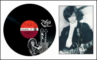 Led Zeppelin Jimmy Page Authentic Signed Autograph With Hand Painted Vinyl