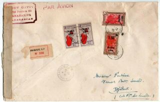 1943 Madagascar To Djibouti Censored Cover,  France Libre Stamps