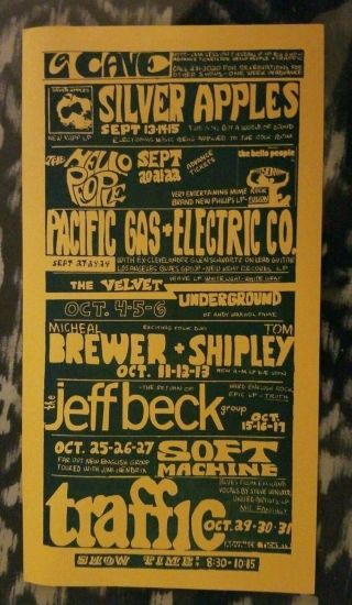 Velvet Underground La Cave October 1968 Flier Jeff Beck Traffic Soft Machine Pge