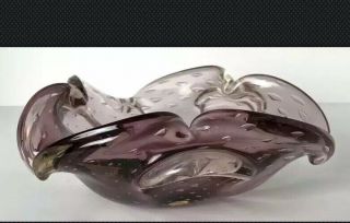 Vintage Murano Purple Clear Controlled Bubble Art Glass Bullicante Ashtray Bowl