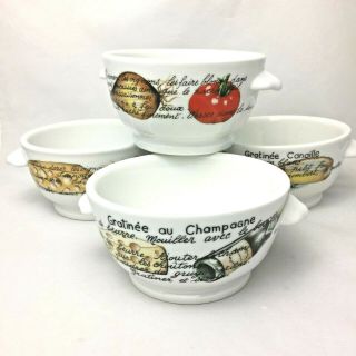 Vintage 4 Porcelain Pillivuyt Eared Handled Onion Soup Bowl France Assorted Euc