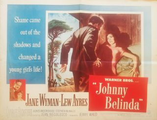 Johnny Belinda (1948) Jane Wyman Academy Award Winning Film Orig 22x28 Half - Sht