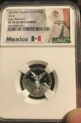 2018 Mexico Silver Libertad Proof 1/10 Onza Oz Ngc Pf 70 - Perfect Top Pop