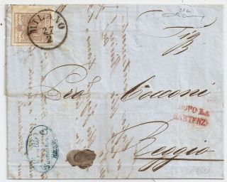 1857 Italy Lombardy - Venetia Cover,  Sa 21c,  30c Sheet Border,  $500.  00