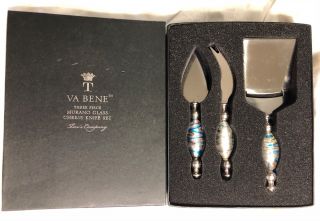 Murano Glass 3 - Piece Cheese Knife Set Blue Teal Silver Va Bene Two 