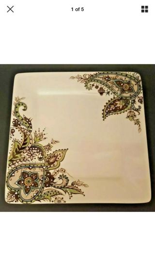 2 Tabletops Gallery Misto Angela 10.  5” Square Dinner Plates Floral Paisley Xlnt