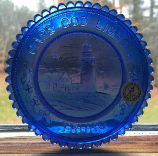 Highland Lighthouse Cape Cod Light Truro Pairpoint Glass Cup Plate Blue Crystal