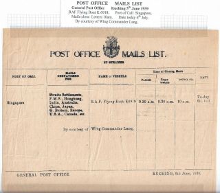 Sarawak Airmail Raf Flight K6918 6th June 1939 Very Scarce Po Mails List