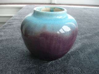 Vintage 1951 Pisgah Forest Pottery Blue Plum Glaze Bulbous Vase Art Turquoise Nc