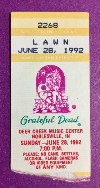 Grateful Dead Mail Order Ticket Stub - Deer Creek - Noblesville,  In - 6 - 28 - 92