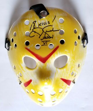 C.  J.  Graham Real Hand Signed Jason Voorhees Mask 1 Bas Friday 13th Part Vi
