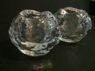 2 Kosta Boda Set Snowballs Ice Crystal Candle Holder Votive Glass Sculpture