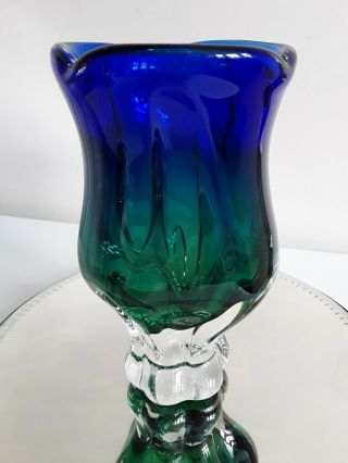 Chribska Sommerso Style Art Glass Tulip Vase Blue & Green