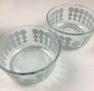 Pyrex Clear Glass Bowls Set Of 2 White Polka Dot Pattern 1 Quart Anniversary