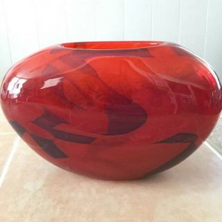 Ricardas Peleckas Ogetti Murano Handblown Red Vase 7 3/4 Pounds Signed R Pele