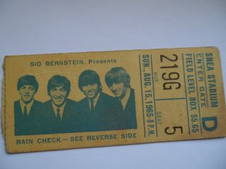 Beatles Original_1965_concert Ticket Stub_shea Stadium,  Nyc
