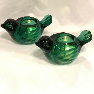 Two Indiana Glass Co Emerald Green Votive Candle Holders 5 1/2 "