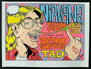 Nirvana Concert Poster Butthole Surfers Tad Promo Signed By Coop Rare