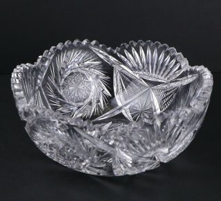 Brilliant Cut Crystal Bowl Sawtooth Rim Pinwheels 8 " Diameter