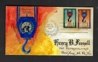 Fdc Hand Painted Un United Nations 1960 Scott 86 - 87 C.  Henry Artist Vf
