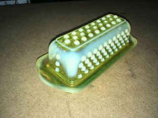 Vintage Fenton Art Glass Yellow Topaz Opalescent Hobnail Covered Butter Dish