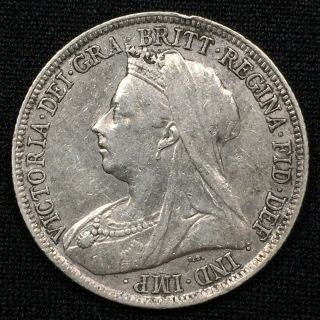 1898 Great Britain One Shilling Queen Victoria Sterling Silver Coin Km 780