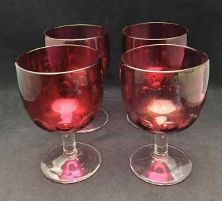 Bartlett Collins Flash Cranberry Water Goblets (set Of 4) - Red Bowl Clear Stems