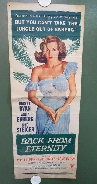 1956 Back From Eternity Insert Poster 14x36 " Robert Ryan,  Anita Ekberg