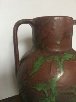 Weller Coppertone Double Handled Large Vase Green Swirls Arts & Crafts Design 2