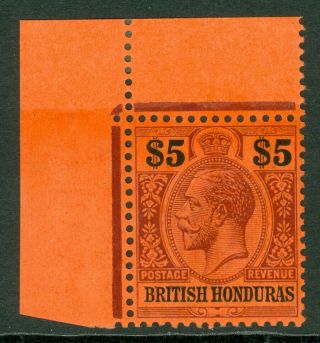 Sg 110 British Honduras 1913 - 21.  $5 Purple & Black/red.  Mounted,  Corner.