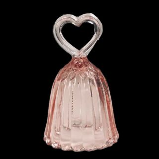 Vintage Fenton Pink Iridescent Glass Bell With Heart Handle 5.  25 "