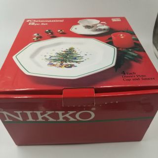 Nikko Christmastime Octagon Christmas Tree White 12 Piece Dinnerware Set 2