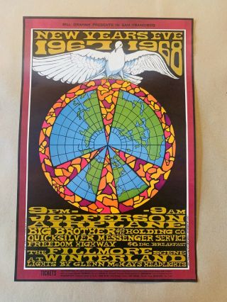 Rare 1967 Jefferson Airplane Bill Graham Bg100 1st Printing Poster Winterland Sf
