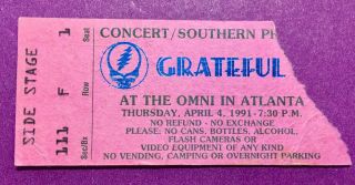 Grateful Dead Mail Order Ticket Stub - The Omni Atlanta,  Georgia - 4 - 4 - 91