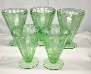 5 Jeannette Floral/poinsettia Green 4 3/4 " - 7 Oz Footed Water Tumblers